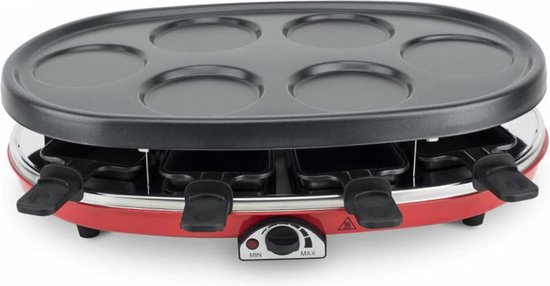 4-in-1 Multifunctionele Gourmetstel RP418 Voor 8 Personen - Natuursteen - Raclette - Kaas Fondue - Grill & Mini Pannenkoekjes - Rood Met 8 Anti-Aanbak Pannetjes En Regelbare Temperatuur — afbeelding 5