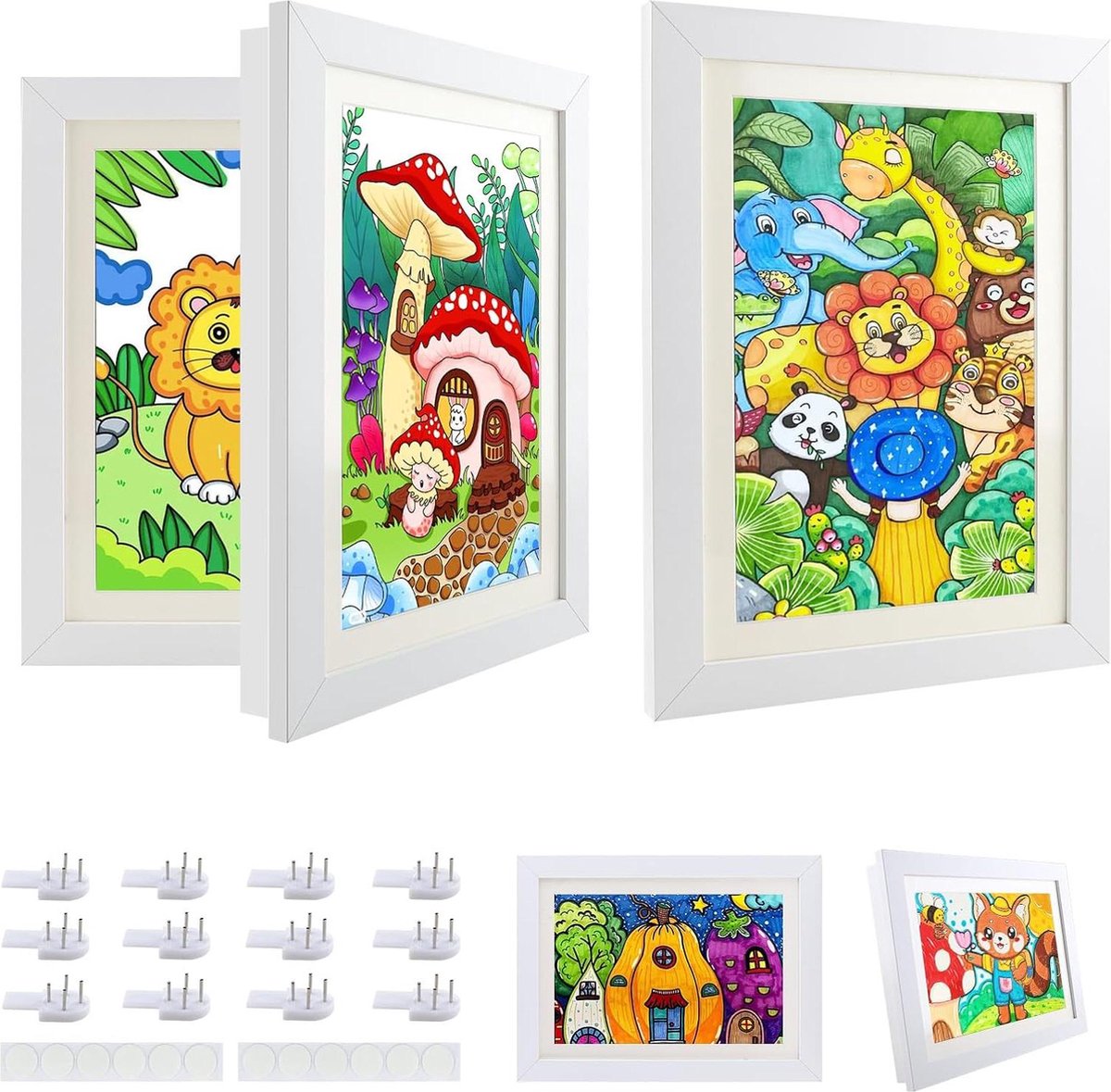 Fotolijst kindertekeningen A4 - Moderne magnetische wisselfotolijst - 2 stuks - Hangend - Spijkers inbegrepen - Wit
