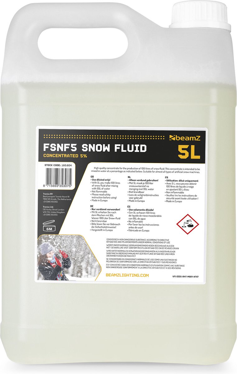 BeamZ 5 liter sneeuwvloeistof concentraat 5% - Voor sneeuwmachines