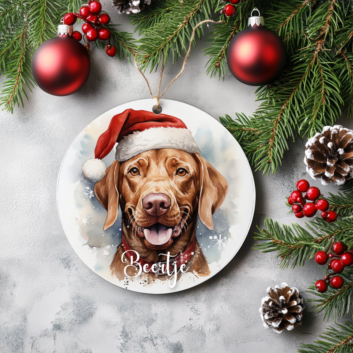 Kerstboom hanger Vizsla met naam