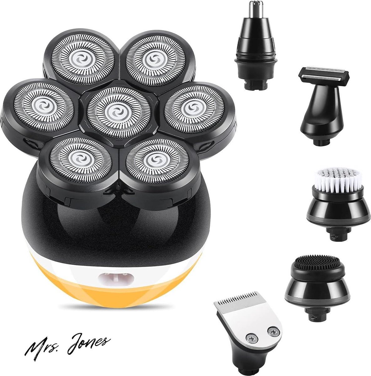 Mrs. Jones 6-in-1 scheerapparaat voor heren 7D roterend waterdicht geen absolute baardtrimmer draagbaar oplaadbaar draadloos nat en droog tondeuse set .