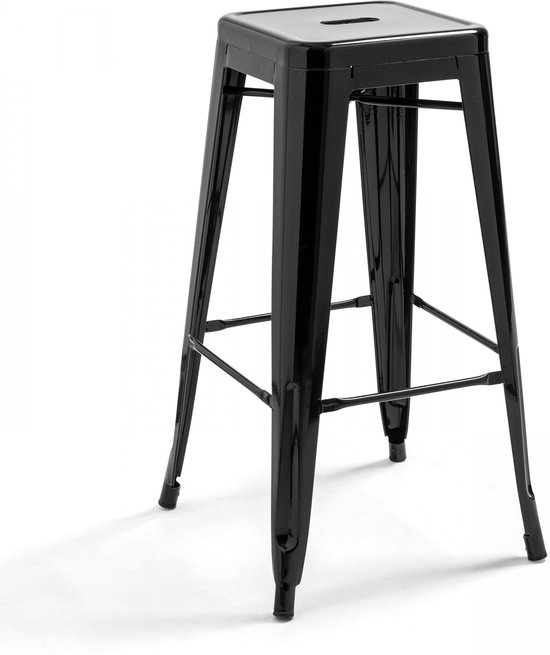 Oviala - Tabouret de bar en métal noir brillant