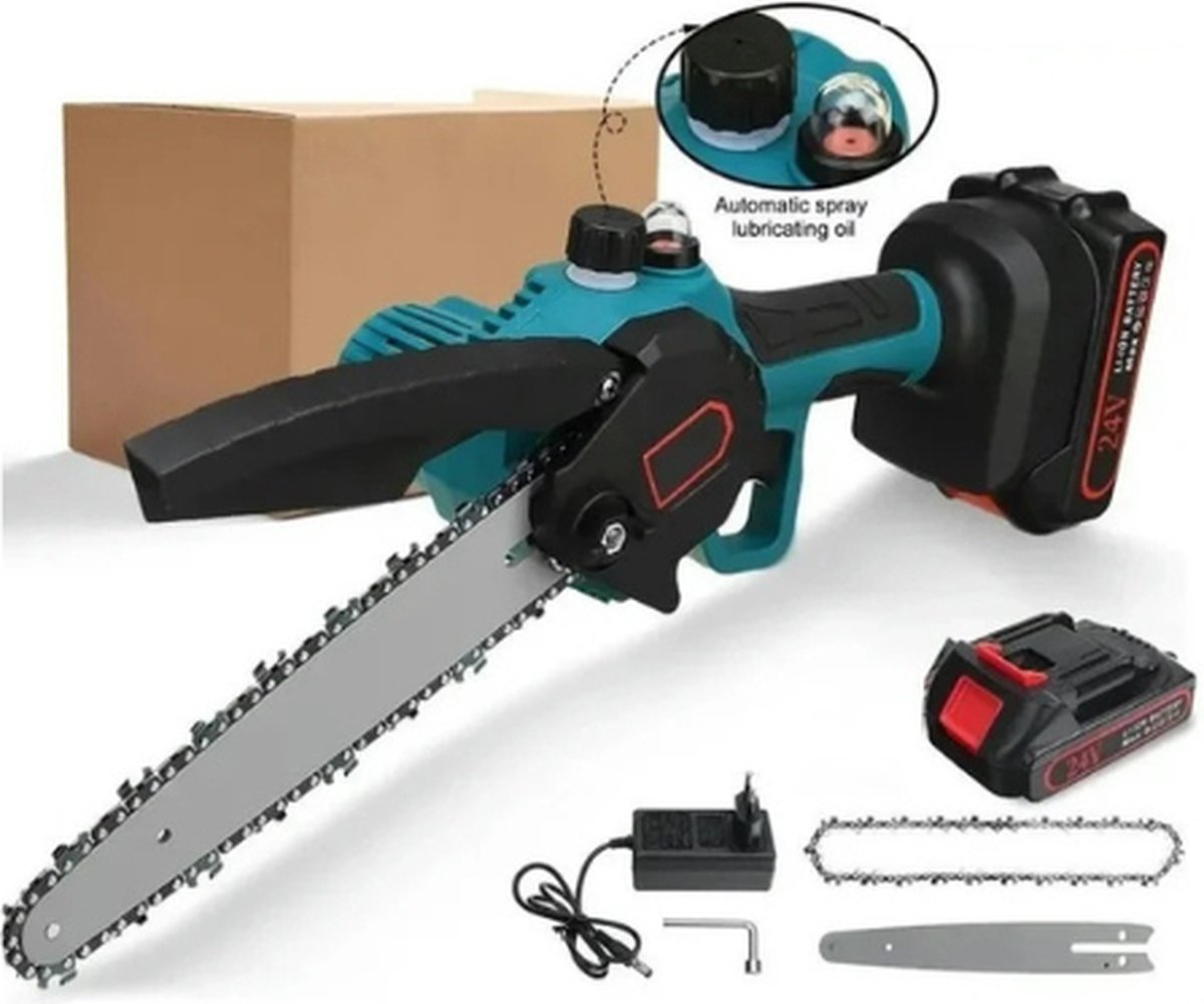 Homebloom snoeizaag - Mini kettingzaag op accu - Elektrische snoeischaar - Multifunctionele elektrische zaag - 24 Volt - 20 cm zaagblad