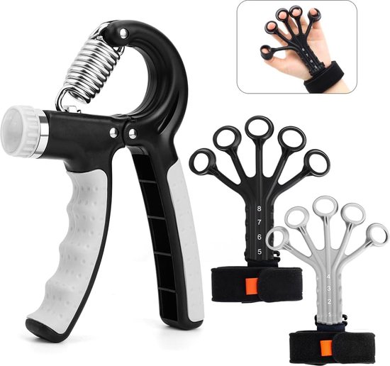 FUNFLEX Hand- en Vingertrainer Verstelbaar – 5-delig Set met Tellen – Griptrainer, Siliconen Expander, Polsband – Thuis- en Kantoortraining