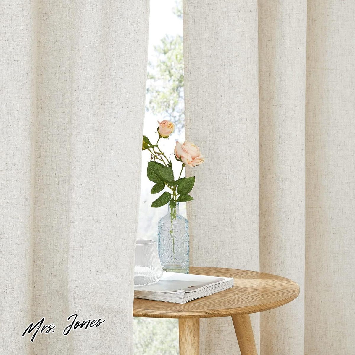 Mrs. Jones Gordijnen - Kant en Klaar - Vitragegordijnen voor Woonkamer Slaapkamer - Voile Linen Curtains - Transparante Raamgordijnen - 140x245cm - Lichtbeige .
