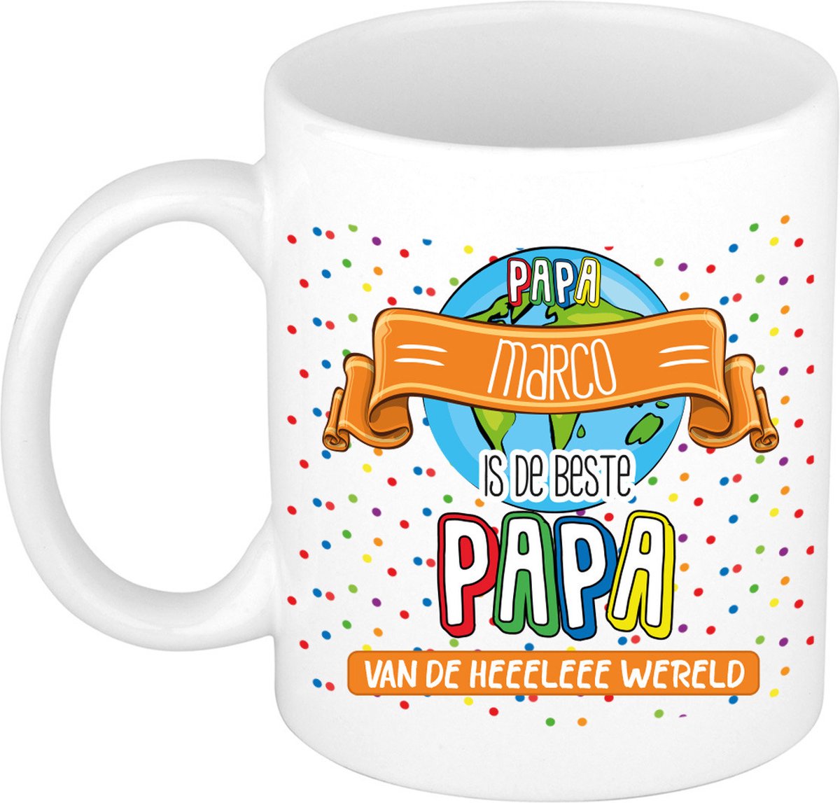 Bellatio Decorations Naam mok papa Marco - wit - de beste - keramiek - 300 ml - Vaderdag - cadeau