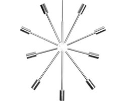 Star Trading Zilveren metalen ster 'Pix' voor 9 x E14 lampen, moderne hanglamp, netvoeding, Ø 50cm