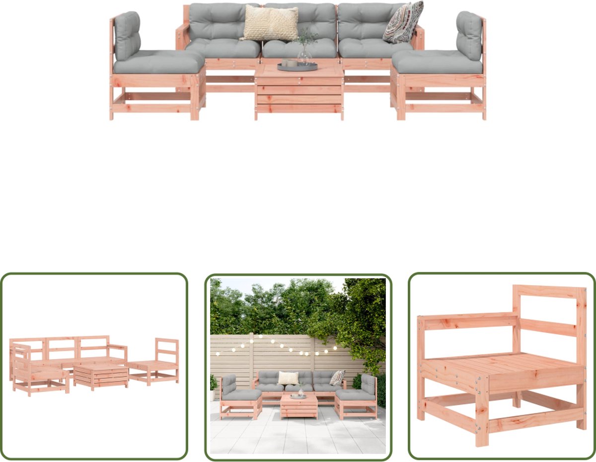The Living Store 6-delige Loungeset massief douglas vurenhout - Loungeset - Tuinmeubels - Lounge Bank - Douglas Hout - Outdoor Furniture