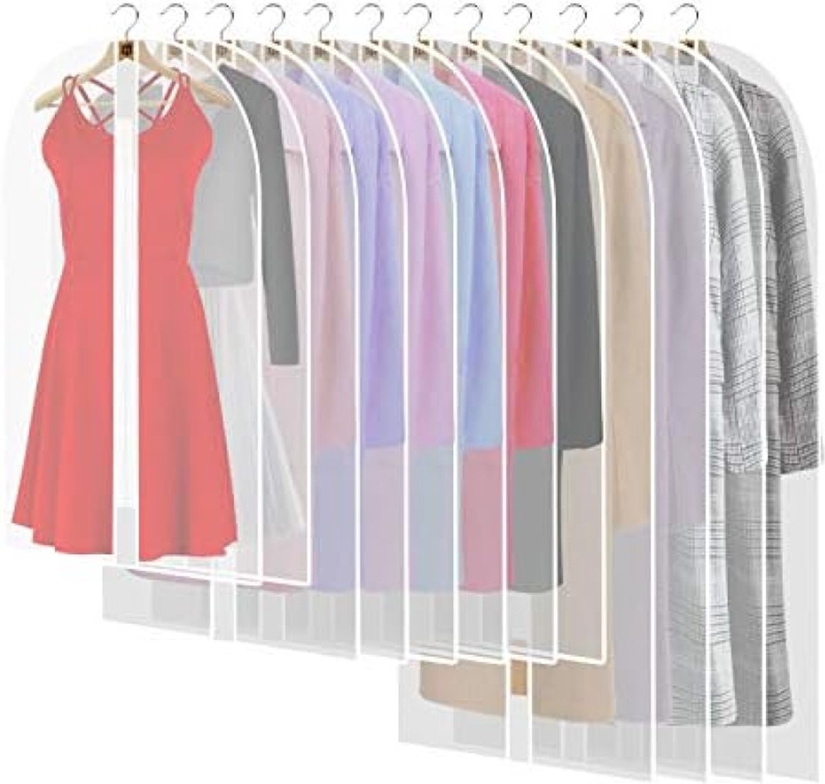 Kledinghoezen met ritssluiting, stofdicht, waterdicht, mot, vocht, transparant, voor kleding en accessoires (wit)