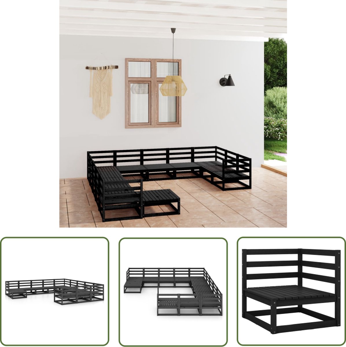 The Living Store 12-delige Loungeset massief grenenhout - Loungeset - Buitendecor - Houten Lounge - Tuinset - Tuinmeubel