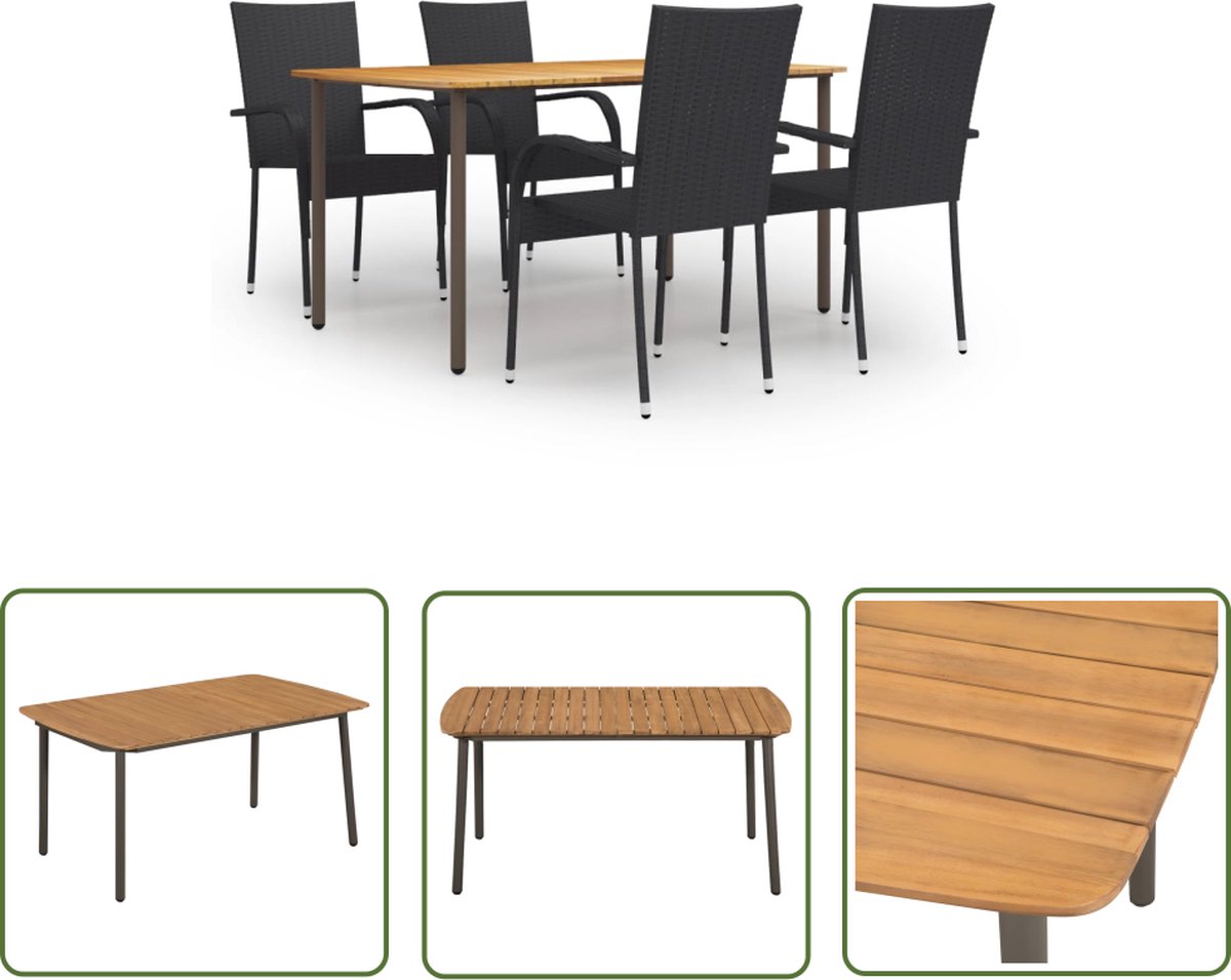 The Living Store 5-delige Tuinset poly rattan zwart - Tuinstoel - Tuinset - Eettafel - Acacia Hout - Zwarte Tuinstoel The Living Store 5-delige Tuinset poly rattan zwart - Tuinstoel - Tuinset - Eettafel - Acacia Hout - Zwarte Tuinstoel - Afbeelding 1