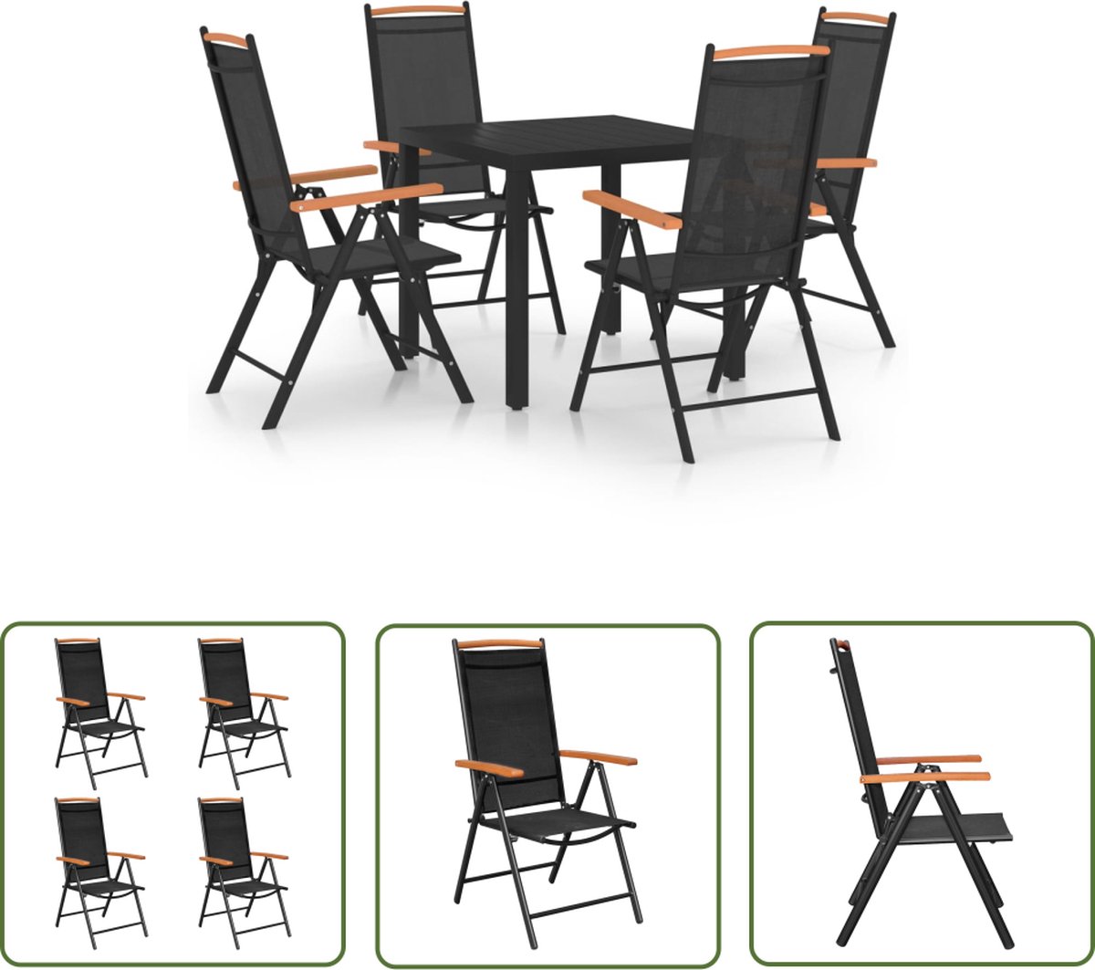 The Living Store 5-delige Tuinset aluminium zwart - Tuinstoel - Tuinset - Lounge Set - Buitendineren - Aluminium