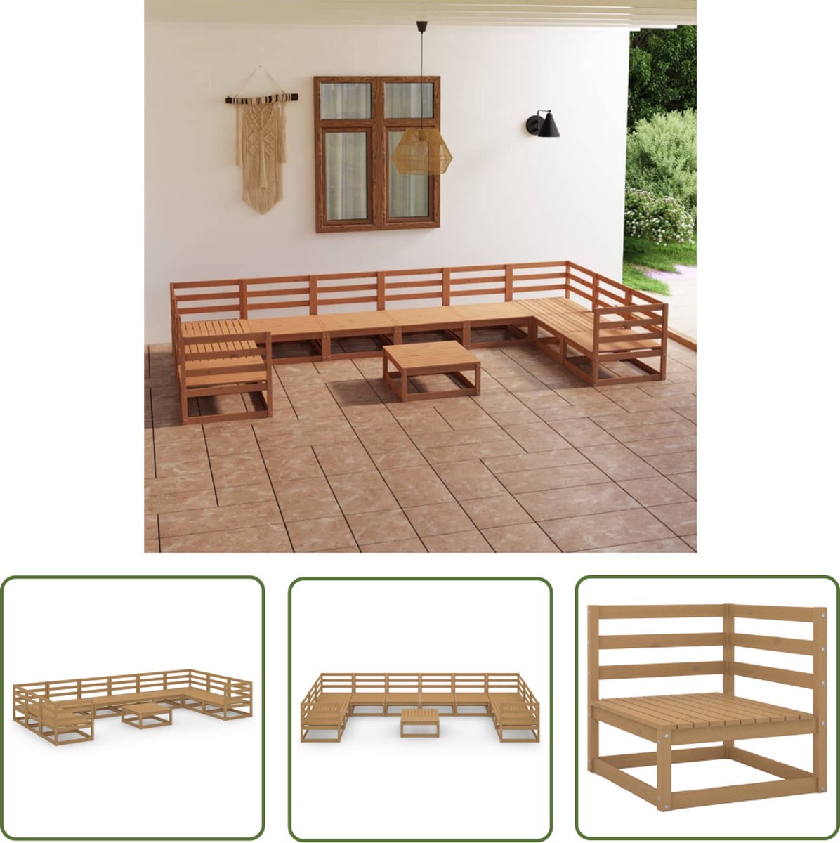 The Living Store 11-delige Loungeset massief grenenhout - Tuinstoel - Lounge Set - Houten Tuinmeubel - Buitendecoratie - Loungestoel