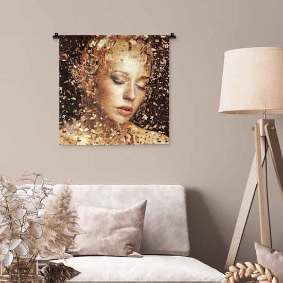 Wandkleed 60x60 cm - Wanddoek Vrouw - Abstract - Kunst - Wandtapijt - Wandkleden
