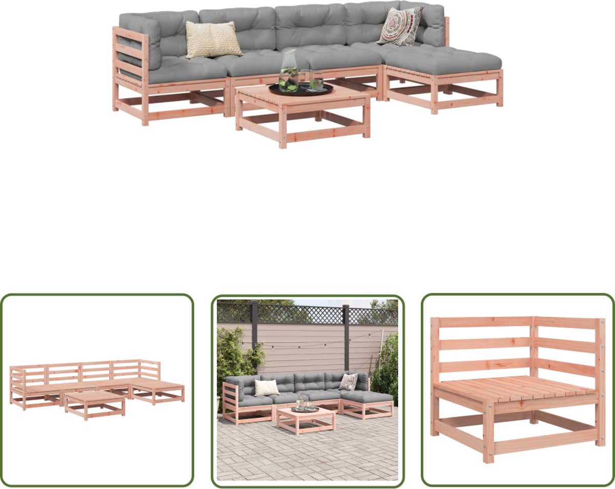 The Living Store 6-delige Loungeset massief douglas vurenhout - Tuin Lounge Set - Hoekbank - Loungebank - Tuinset - Houten Bank