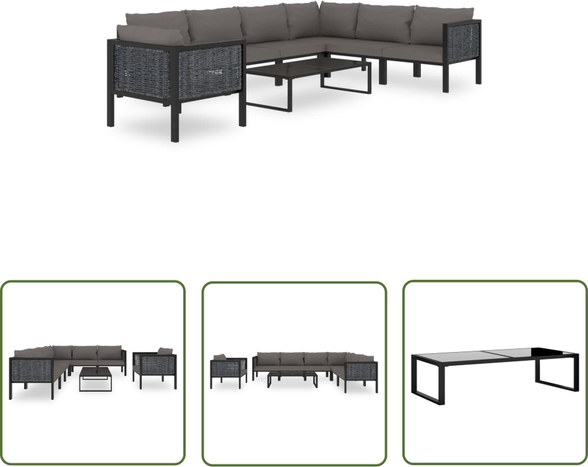 The Living Store 8-delige Loungeset met kussens poly rattan antraciet - Loungeset - Tuinmeubelen - Lounge Set - Buitendecor - Outdoor Furniture