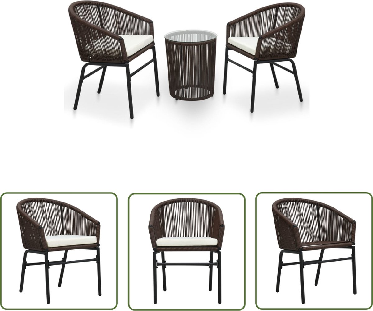 3-delige bruine PE-rattan Bistroset met kussens - Tuinmeubelset - Buitentijd