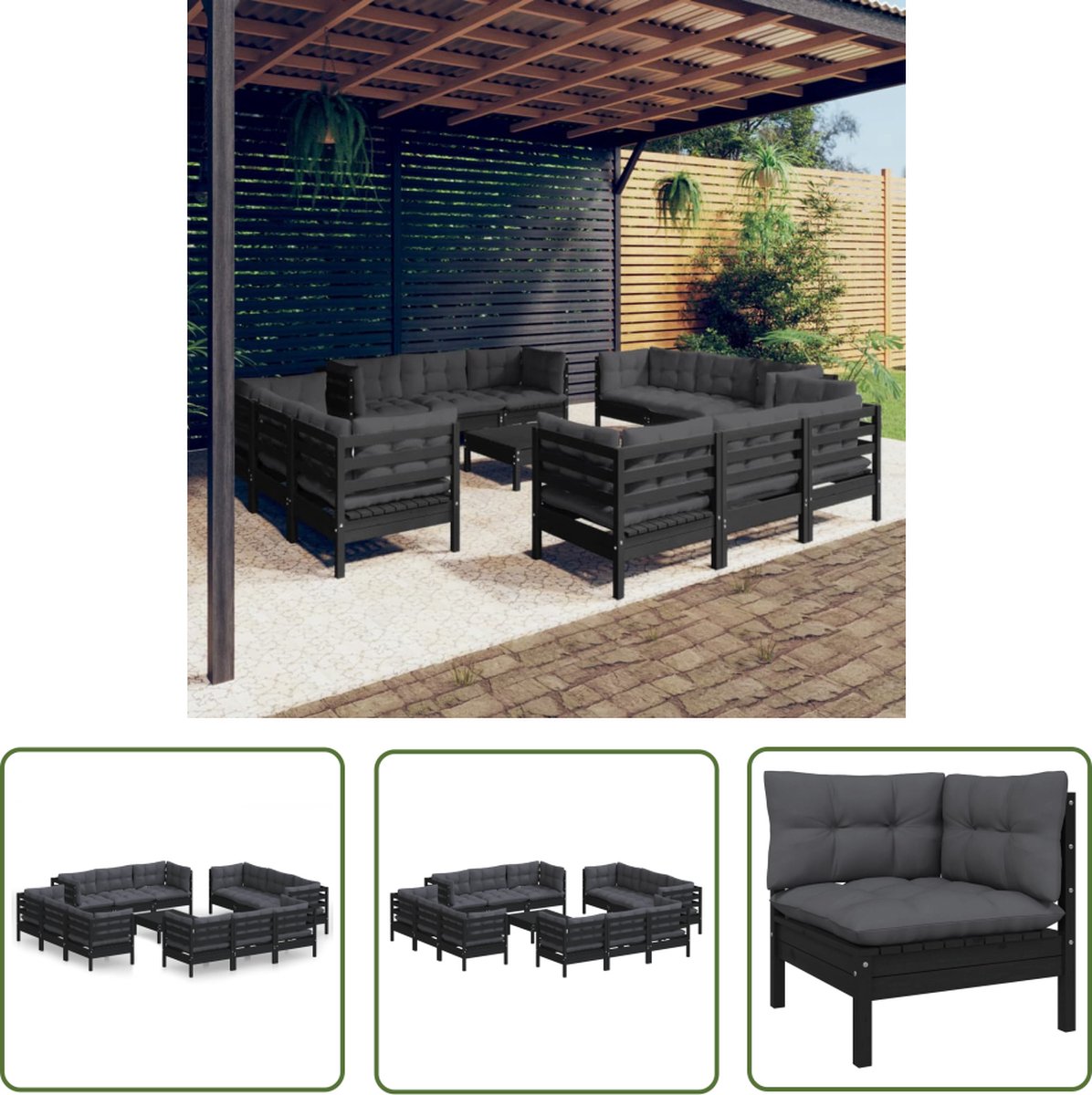 13-delige Loungeset met antracietkleurige kussens grenenhout - Tuinmeubel - Buis Meubel