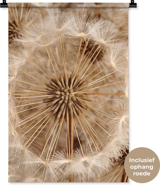 Wandkleed 60x90 cm - Wanddoek Paardenbloem - Bloemen - Natuur - Bruin - Wandtapijt - Wandkleden