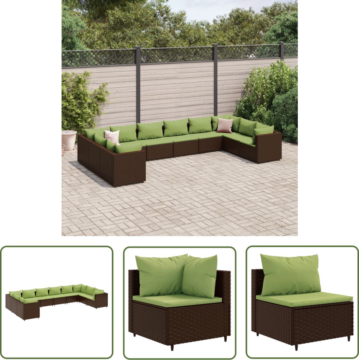 The Living Store 10-delige Loungeset met kussens poly rattan bruin - Loungeset - Tuinset - Lounge Bank - Buitendiner - Outdoor Furniture