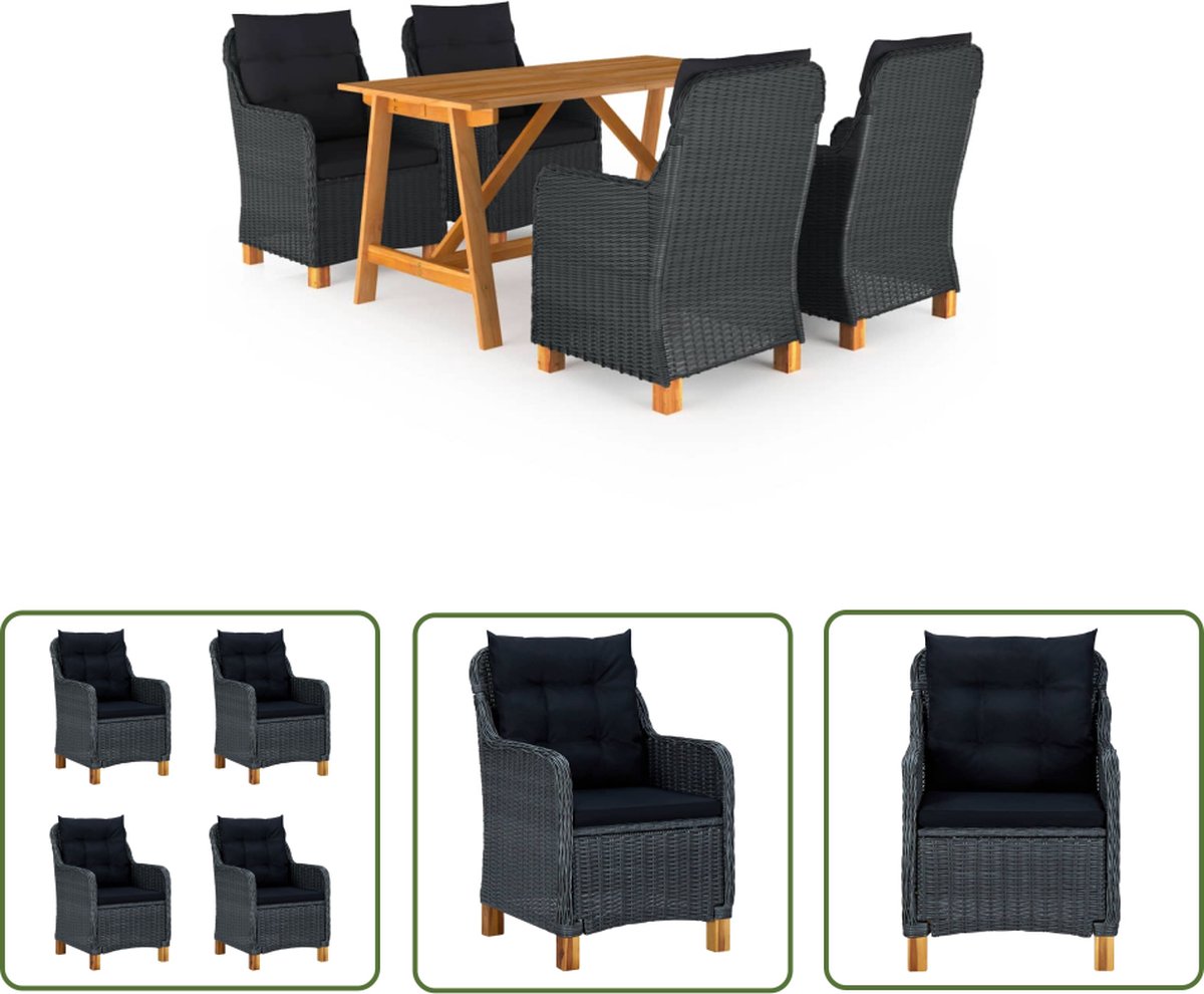 Tuinset van donkergrijs acaciahout - Tuinbank, eetkamerset, buitentafel en lounge set.