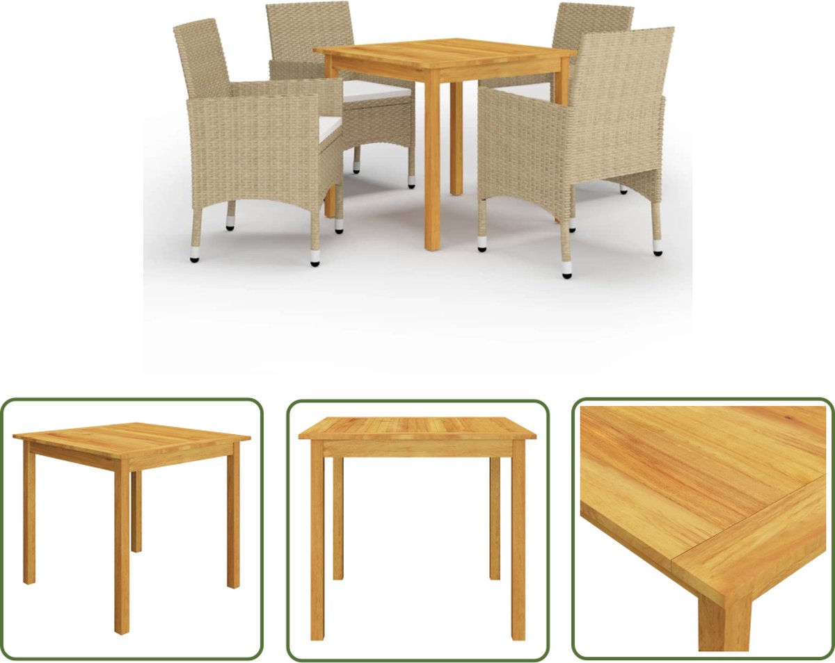 The Living Store 5-delige Tuinset beige - Tuinstoel - Tuintafel - Acacia Hout - Lounge Set - Buitenspeelkamer