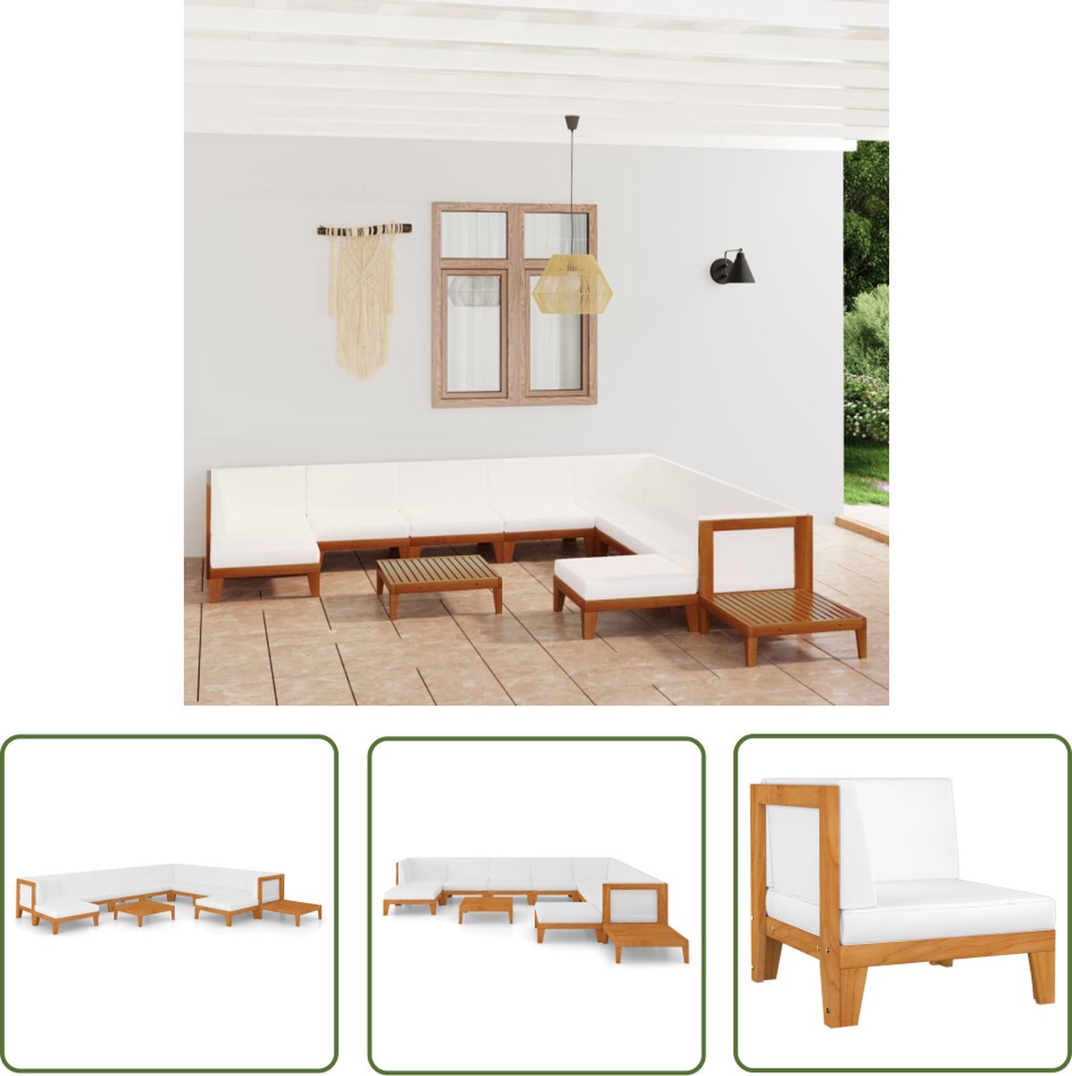 Massief acaciahouten loungeset met kussens - tuinstoel en lounge set.