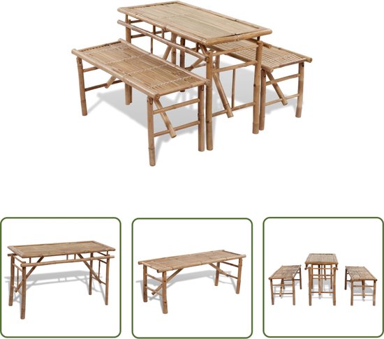 vidaXL - Biertafel - met - 2 - bankjes - 100 - cm - bamboe