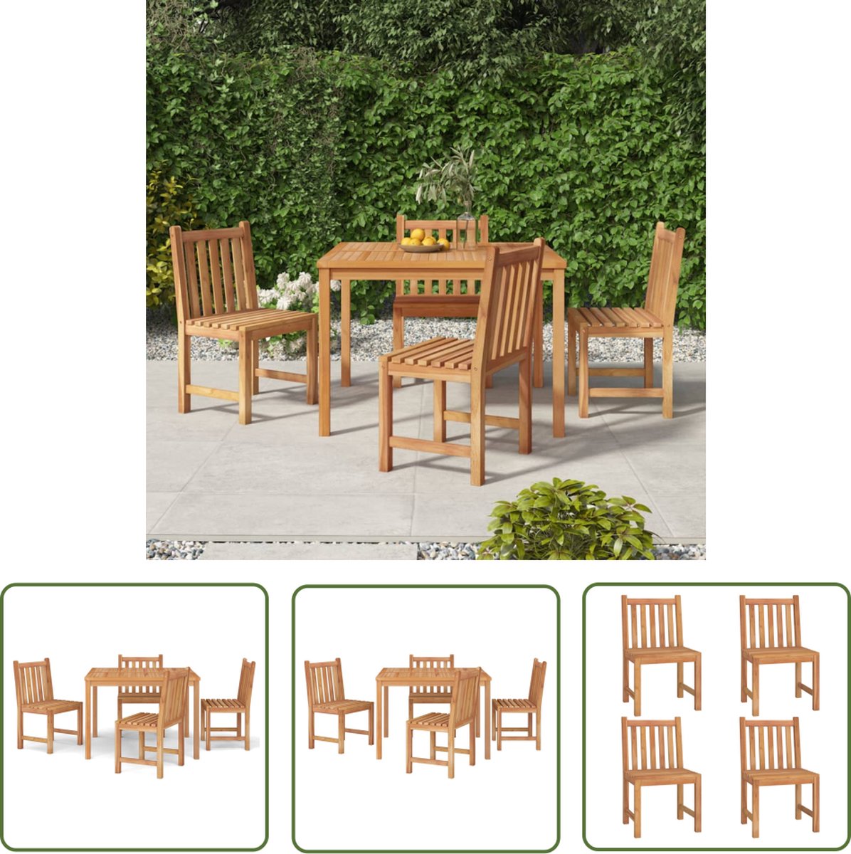 The Living Store 5-delige Tuinset massief teakhout - Eetkamer Set - Teak Hout - Tuinset - Buitentafel - Eetbank