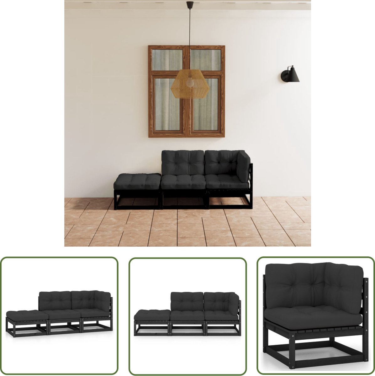 The Living Store 3-delige Loungeset met kussens massief grenenhout - Tuin Lounge Set - Lounge Set Hout - Houten Loungestoel - Buitendiner - Tuinset