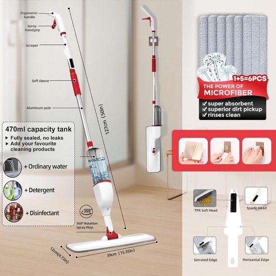 De Spraymop - Een Vloerwisser Met Spray Functie - Incl. 1 Losse Microvezel Dweil