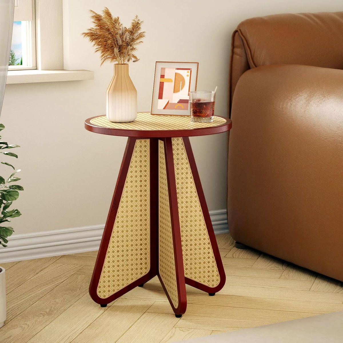 Goodivery ® Ronde Bijzettafel in Houtkleur met Sierlijke Middeleeuwse Uitstraling voor Woonkamer en Slaapkamer