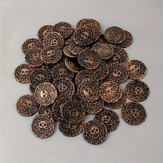 Foto: Mgm trading 10 stuks piratenschatkist decoratieve gouden muntstukken perfect voor halloween verjaardag of piratenthema feesten kunststof materiaal geen elektriciteit nodig