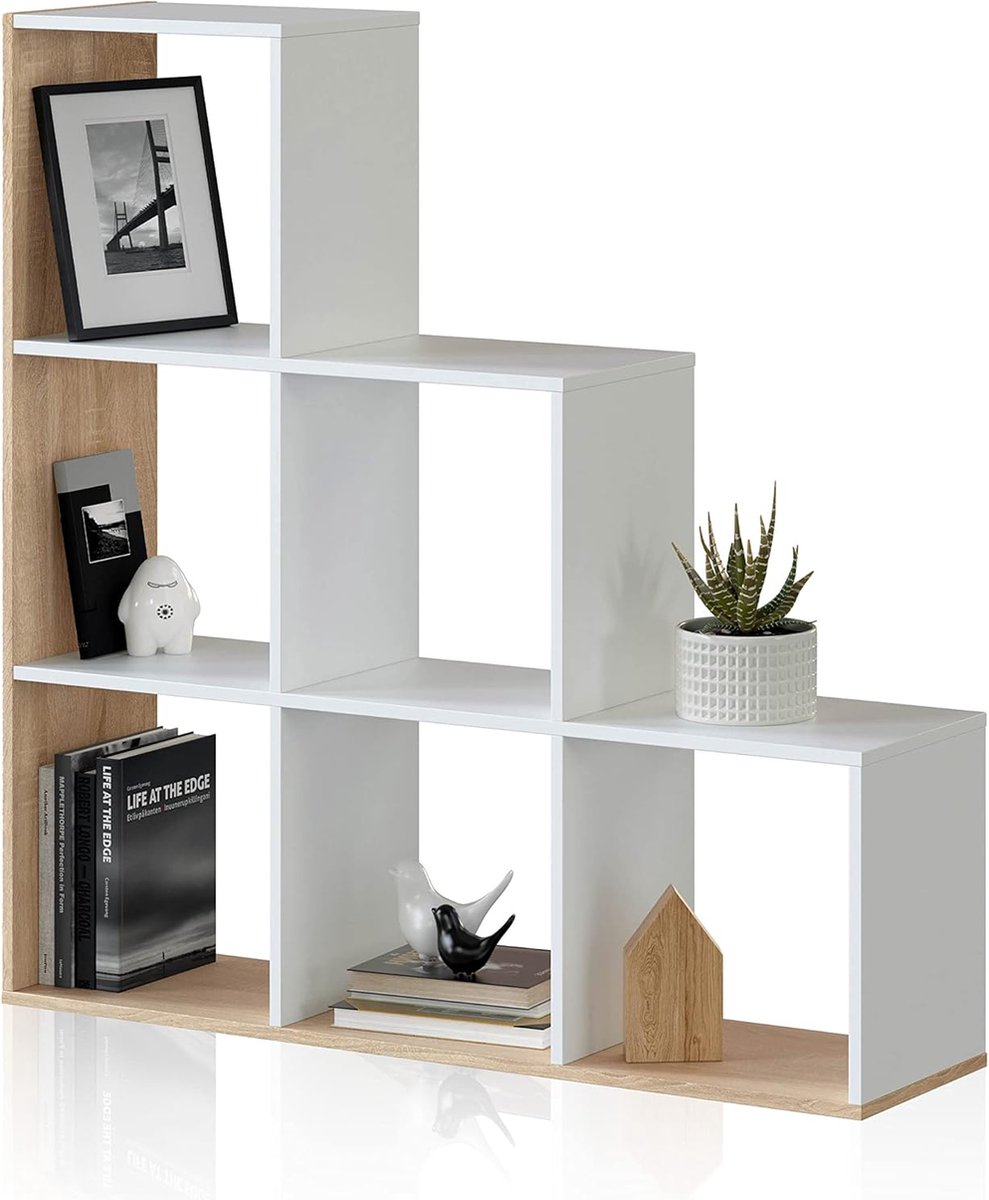 Goodivery ® Stijlvolle Boekenkast Met Zes Vakken, Moderne Kleurencombinatie voor Elk Interieur