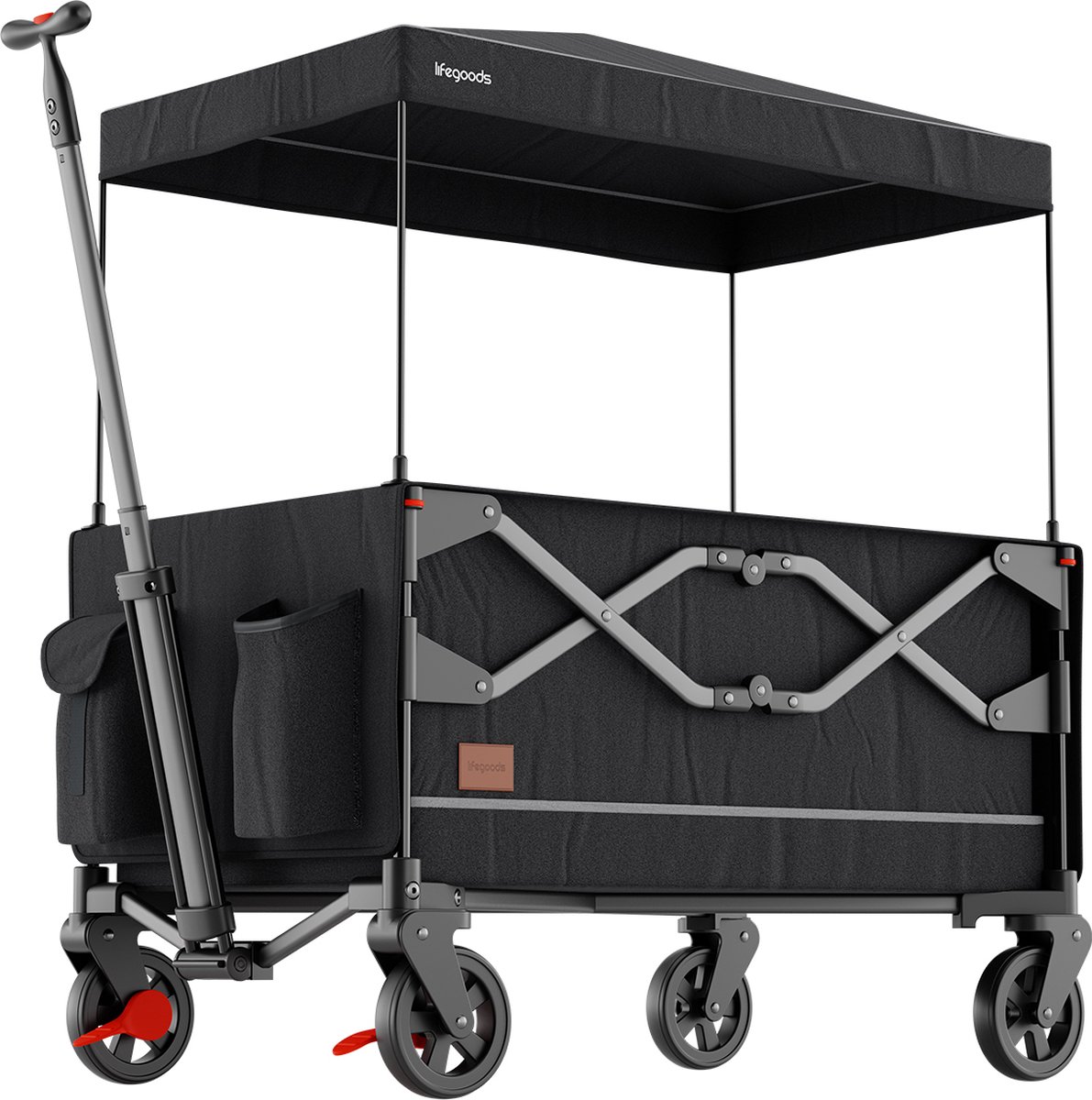 LifeGoods Bolderkar - Opvouwbaar - Kinderenvervoer - 80KG Draagkracht - Strandkar - Draaibare Wielen - Antraciet