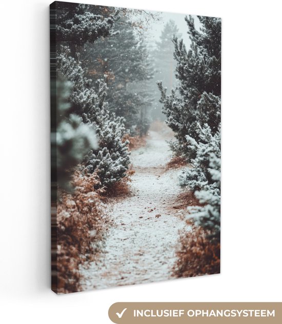 Canvas schilderij 80x120 cm - Wanddecoratie Bos - Winter - Bomen - Natuur - Pad - Sneeuw - Muurdecoratie woonkamer - Slaapkamer decoratie - Kamer accessoires - Schilderijen op canvas