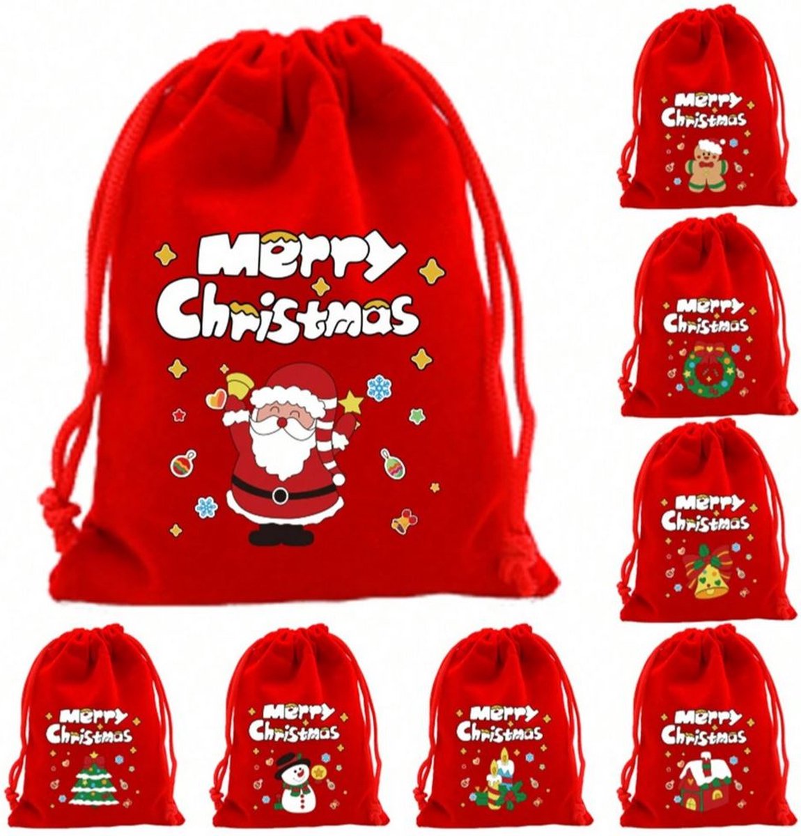 6 stuks fluwelen zakjes kerst rood 9x12 cm