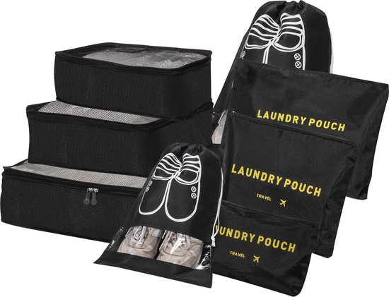 Narwey 6 set compressie verpakking kubussen voor koffers en rugzak, reiskoffer organisator verpakking opbergzakken schoenen tassen voor handbagage reizen essentials tas (grijsblauwe streep