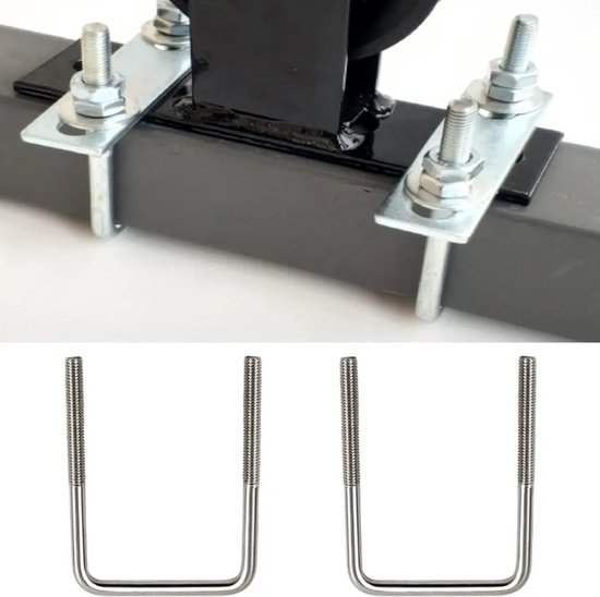 PATIKIL Beugelschroef, M6 x 51 mm, U-schroeven, 304 roestvrij stalen palen, U-beugel met moerplaat, sluitring voor boot, aanhanger, camping, zeilboot, verpakking van 2