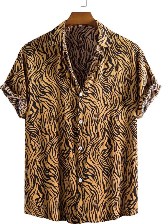Overhemd met Tijgerprint - Blouse - Korte Mouwen - Festival - Tijgerprint - Shirt - Heren