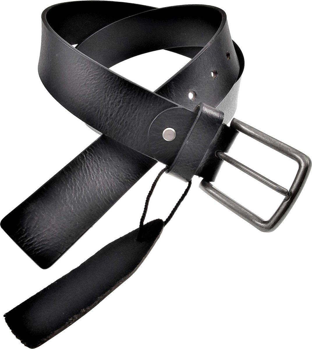 Leren Riem Heren - 100% Echt Leer - Licht Gebarsten Zwarte Riem – 40 mm Brede Riem - Totale lengte 111 cm - Taillemaat 90 cm tot 100 cm