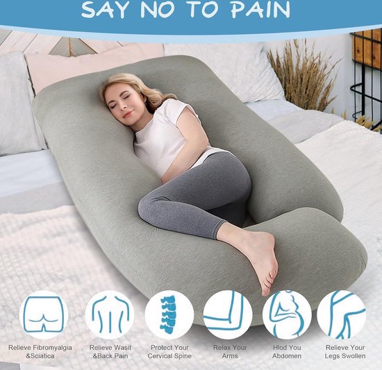 Full Body Kussen Fluweel Aevcvok Zwangerschapskussen U-vorm | Full-body Kussen Voor Slapen & Borstvoeding | Roze/Grijs Fluwelen Hoes Wasbaar Ondersteunend Slaapkussen