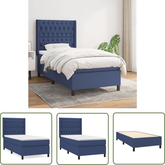 The Living Store Lit à sommier tapissier - Lit - Matras - Surmatelas 90x200cm - Blauw