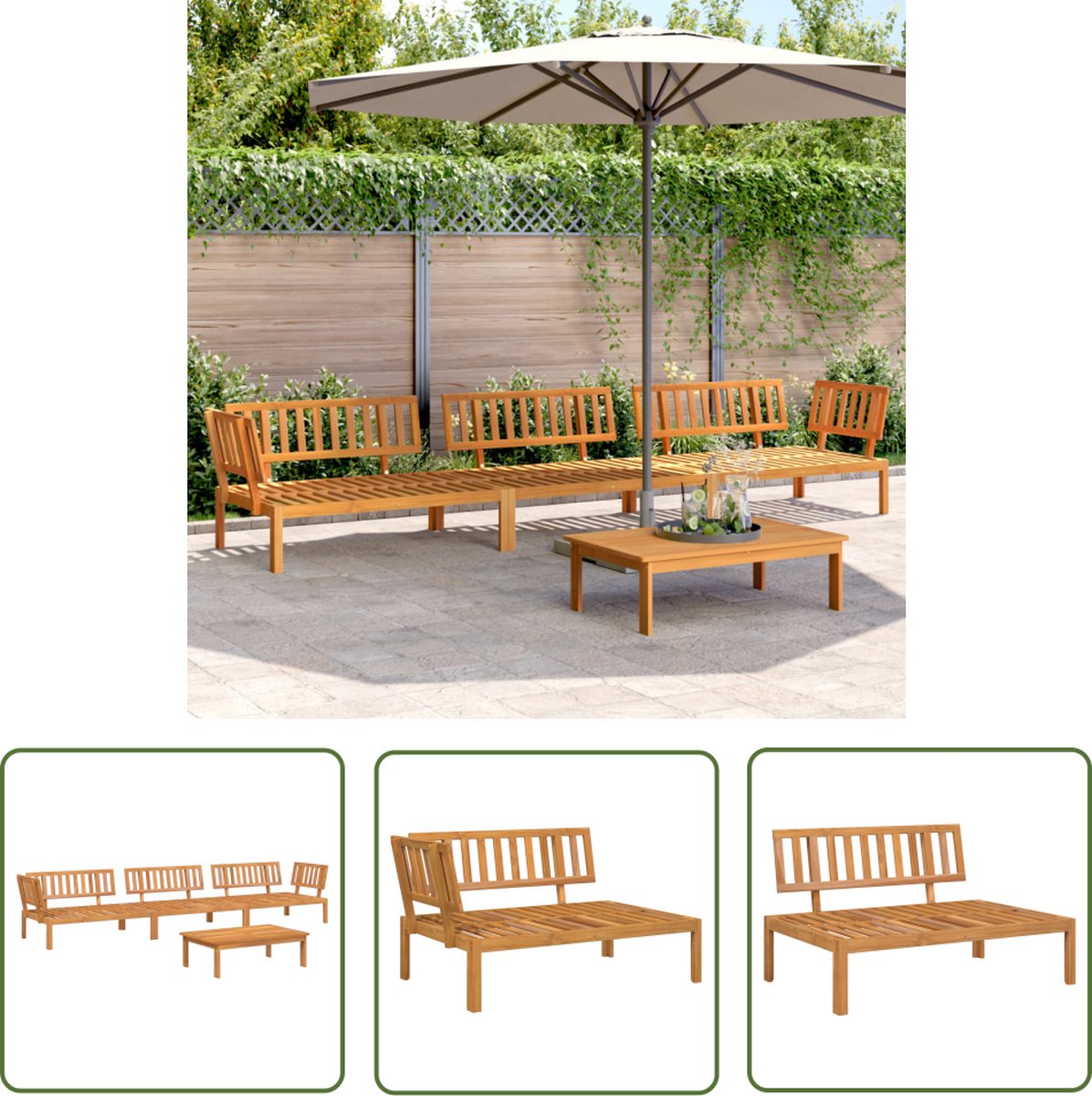 vidaXL Tuinlounge - Loungeset - 4-delige Loungeset pallet massief acaciahout - Acacia Hout - Outdoor Furniture - Lounge Bank