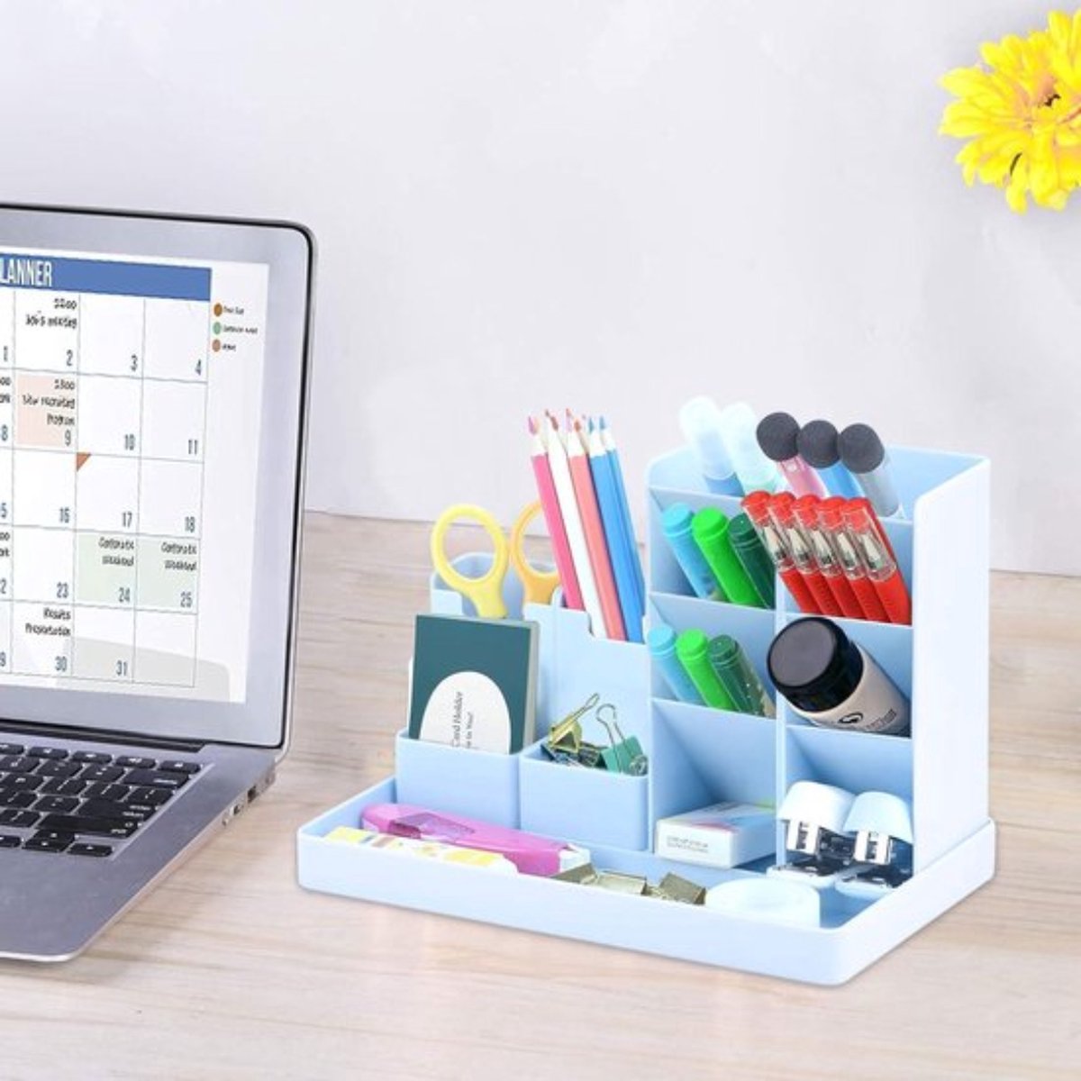 YOYAI Natuurlijke Houten Bureau Pen Houder Potlood Organizer Desktop Kantoor Potloden Stand Houder Eenvoudig (Cherry Center Walnoot Side
