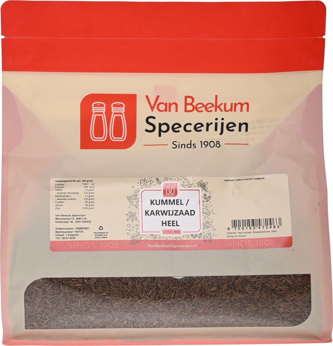Goedkoopste Van Beekum Specerijen - Kummel / Karwijzaad Heel - 1 kilo (hersluitbare stazak