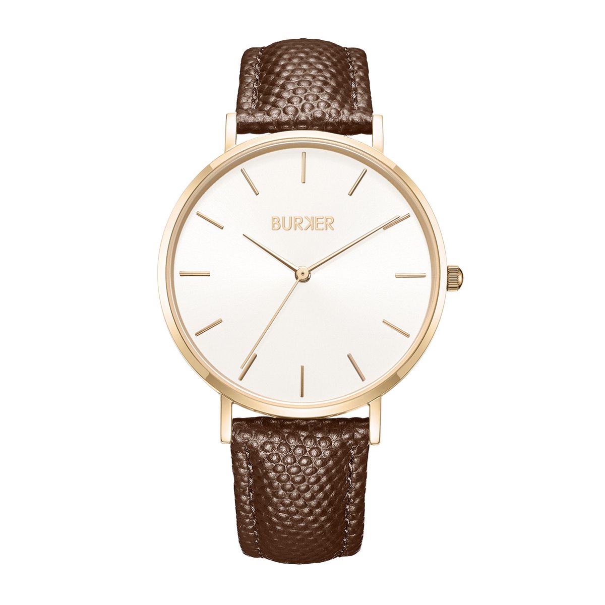 BURKER Ruby Horloge Dames - Rond - Goud Bruin - Leren Band - 38 mm