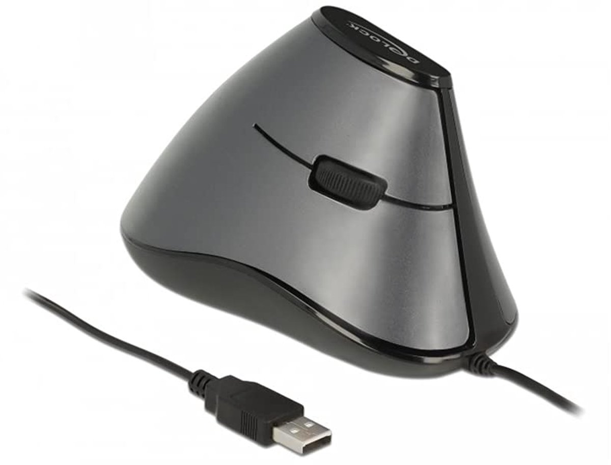 DeLOCK ergonomische bedrade USB muis met 5 knoppen - 1200 DPI / zwart/grijs - 1,6 meter