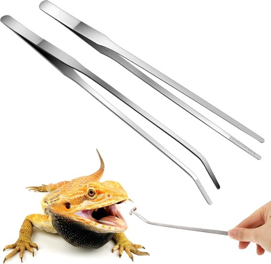 Set van 2 roestvrijstalen reptielen voedingstang met rubberen Set van 2 roestvrijstalen reptielen voedingstang met rubberen