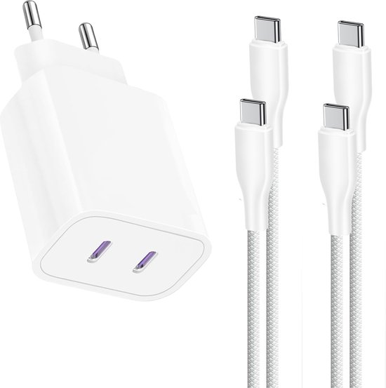 Snel Oplader geschikt voor Samsung - Dual Snellader met USB-C Kabels 1 Meter